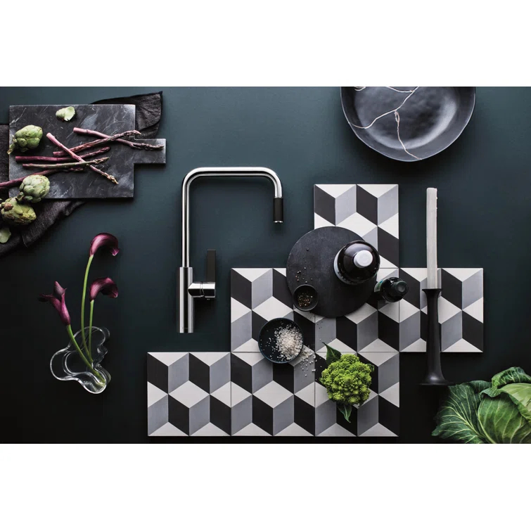 Polished Chrome and Matte Black Transitional Kitchen Faucet with Pull-out Spray
