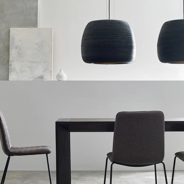 Elegant Black Ceramic Drum Pendant Light with Adjustable Cord