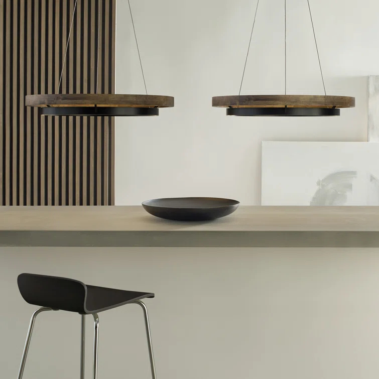 Elegance Unveiled 30'' Matte Black & Weathered Oak LED Chandelier
