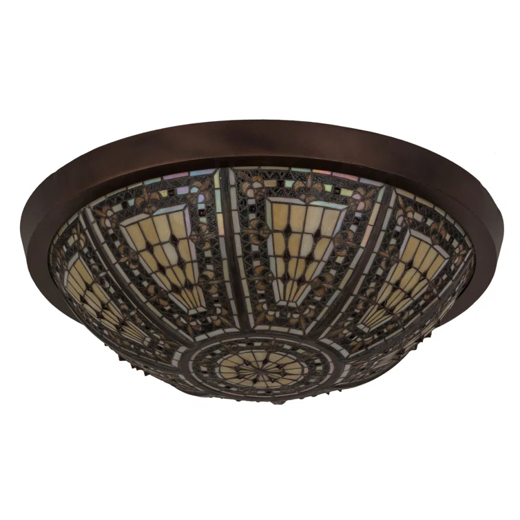 Mahogany Bronze 26" Tiffany Glass Flush Mount Light