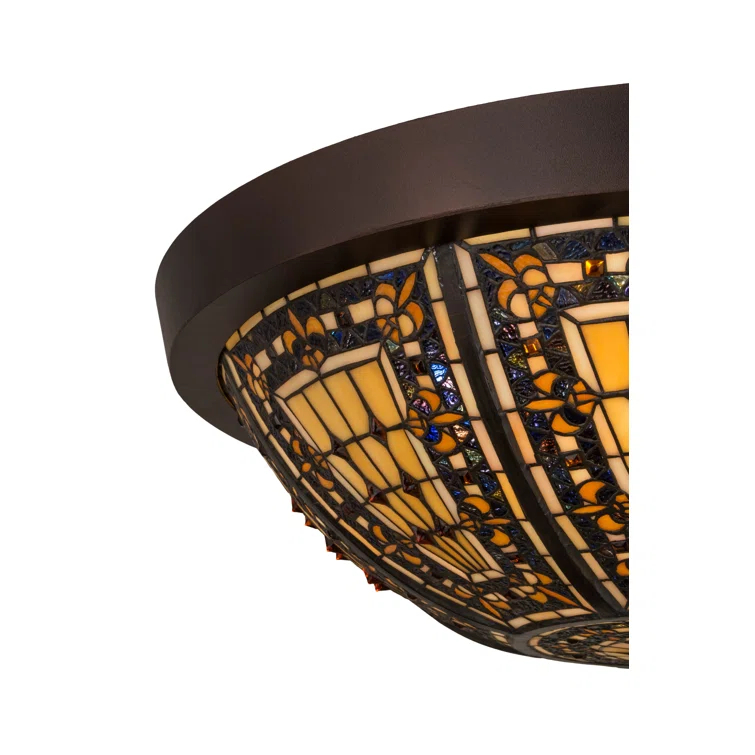 Mahogany Bronze 26" Tiffany Glass Flush Mount Light