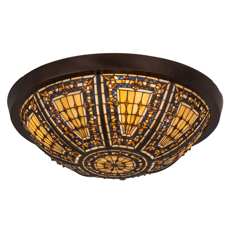 Mahogany Bronze 26" Tiffany Glass Flush Mount Light