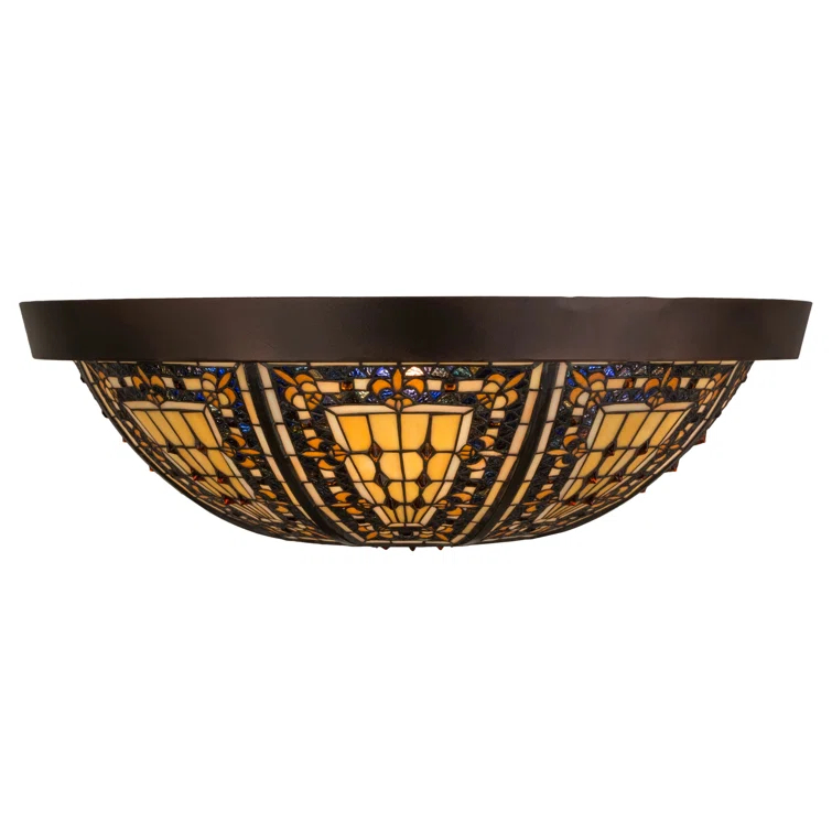 Mahogany Bronze 26" Tiffany Glass Flush Mount Light