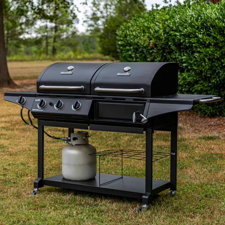 Charbroil 3-Burner Combo Gas & Charcoal Grill with Side Burner