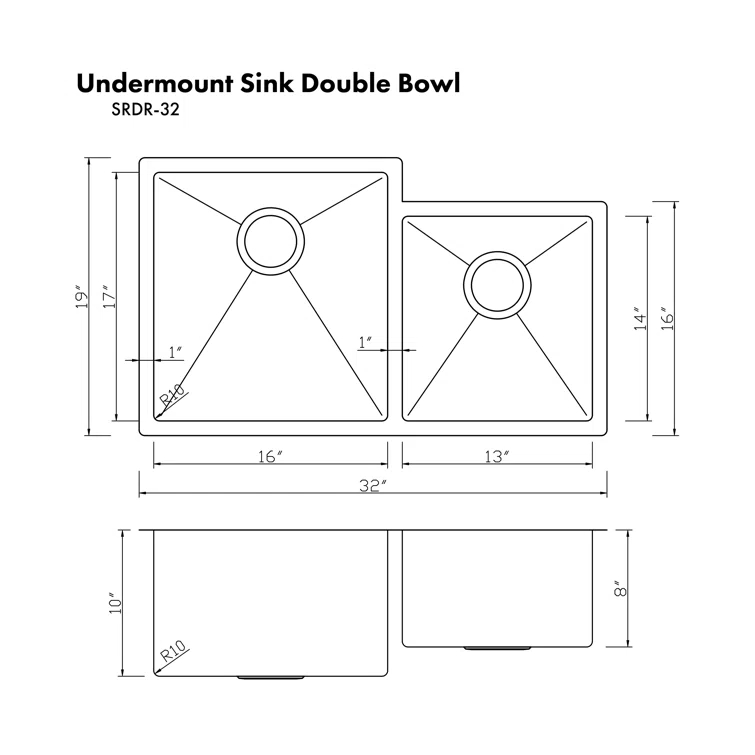 ZLINE 32" Jackson Undermount Double Bowl Fingerprint Resistant Stainless Steel Kitchen Sink with Bottom Grid