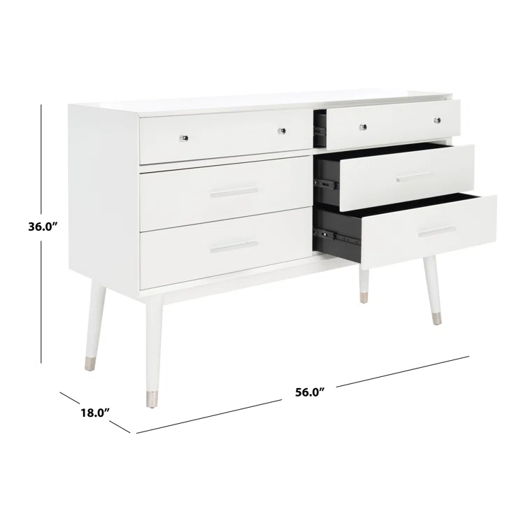 Mid-Century Double Dresser with Felt-Lined Drawer, White/Silver