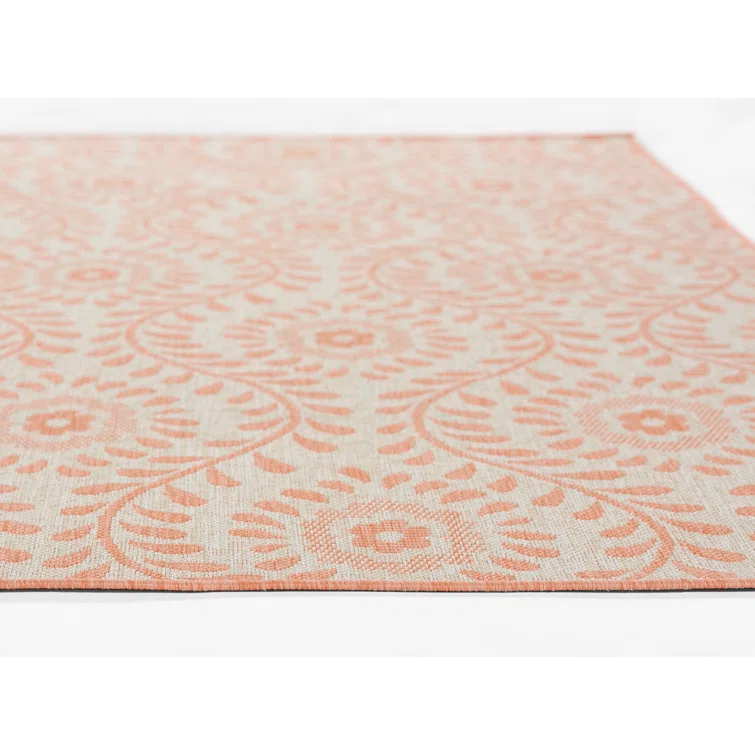 Kasey Floral Coral/Beige Indoor / Outdoor Area Rug