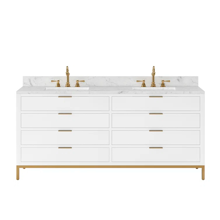 Pure White 72'' Double Sink Vanity with Carrara Marble Top