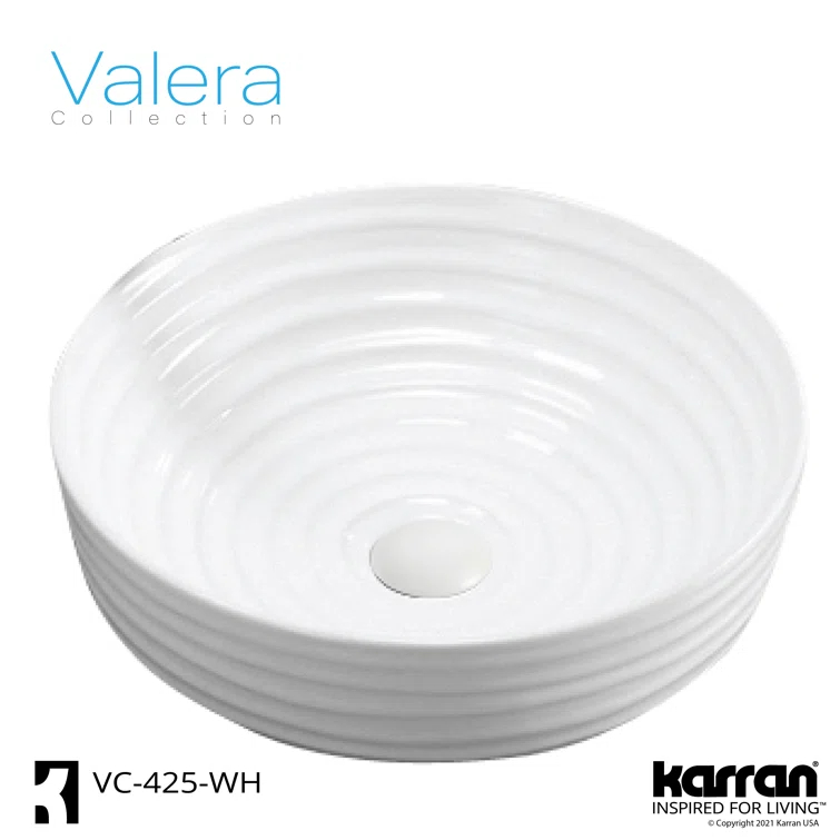 Karran Valera 16 In. Vitreous China Round Vessel Bathroom Sink
