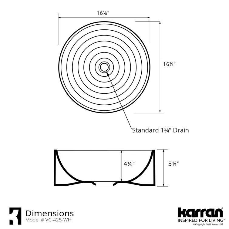 Karran Valera 16 In. Vitreous China Round Vessel Bathroom Sink