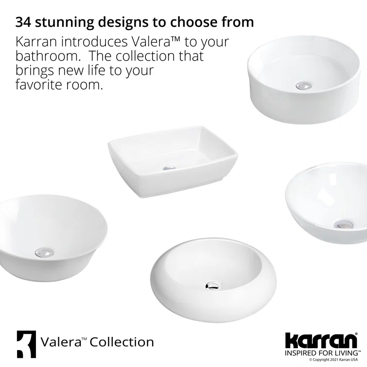 Karran Valera 16 In. Vitreous China Round Vessel Bathroom Sink