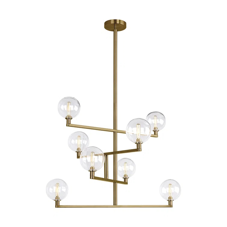 Aged Brass 8-Light Chandelier with Glass Globes