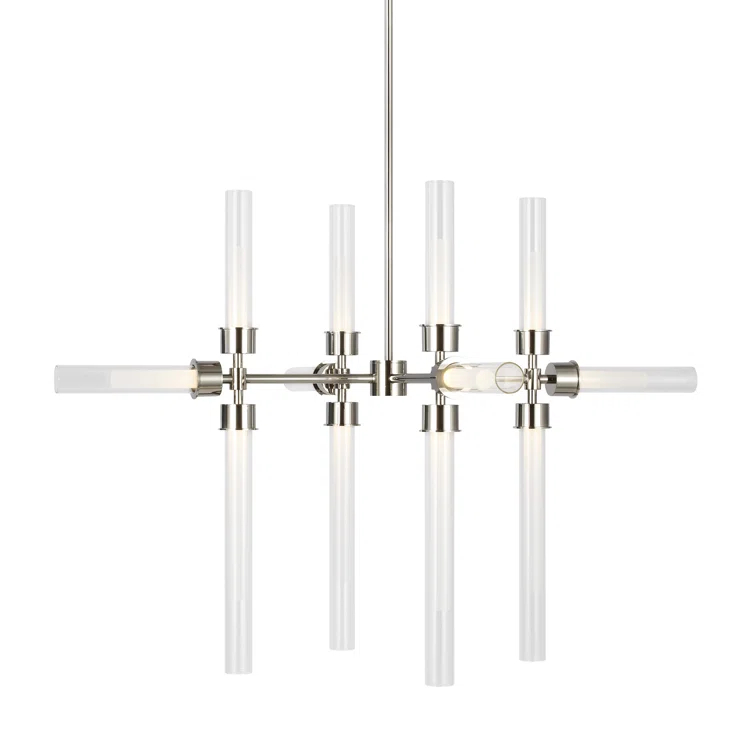Polished Nickel 12-Light LED Chandelier with Glass Cylinders