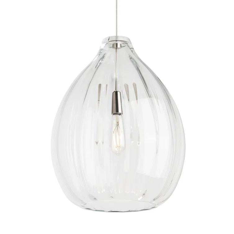 Harper Satin Nickel Clear Glass Ribbed Pendant Light