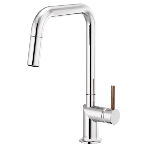 Polished Chrome Brass Pull-Down Kitchen Faucet with Wood Handle