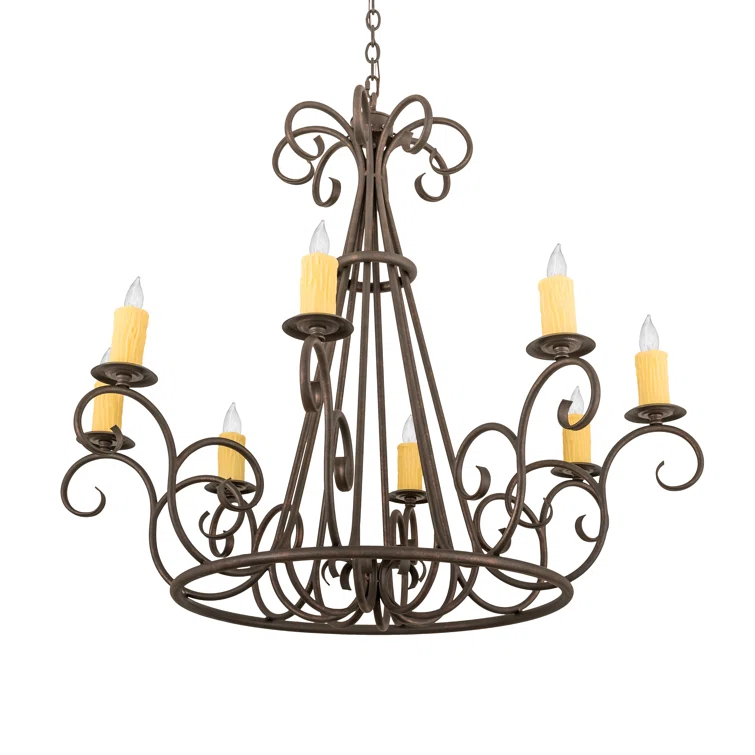 Copper Rust 8-Light Scrollwork Chandelier with Faux Candlelights