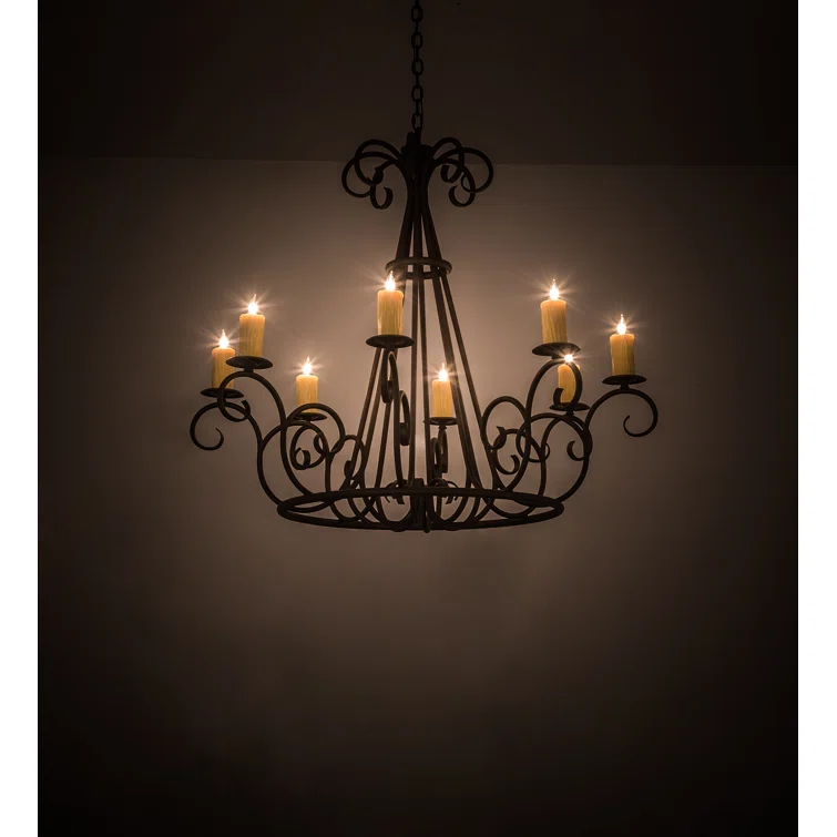 Copper Rust 8-Light Scrollwork Chandelier with Faux Candlelights