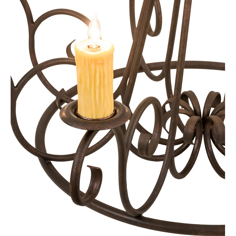 Copper Rust 8-Light Scrollwork Chandelier with Faux Candlelights