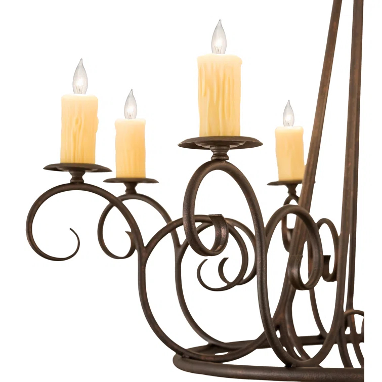 Copper Rust 8-Light Scrollwork Chandelier with Faux Candlelights