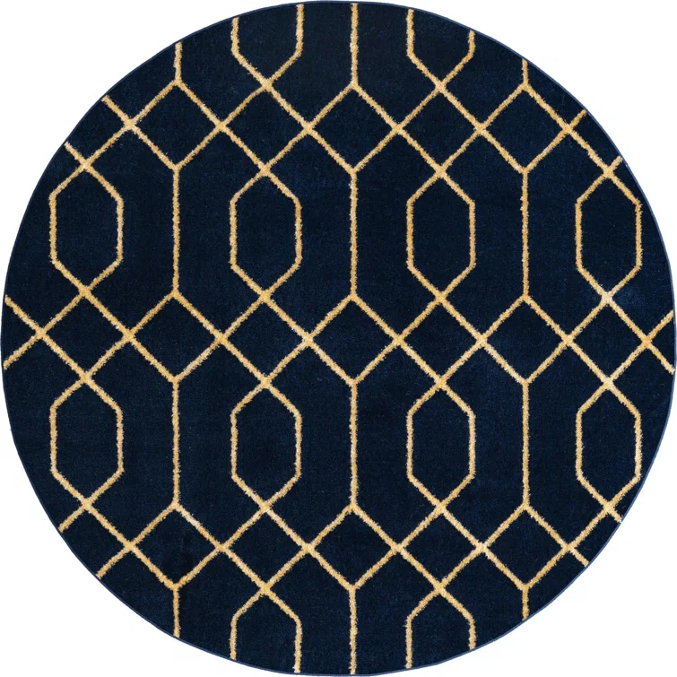 Glam Navy Blue Gold Area Rug