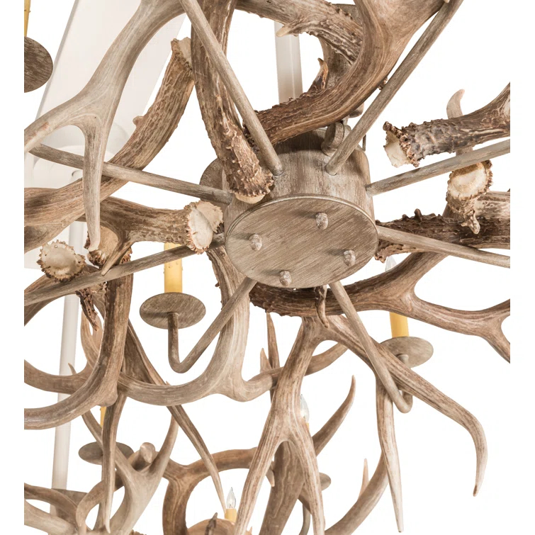Rustic Charm Beige Antler 20-Light Adjustable Chandelier