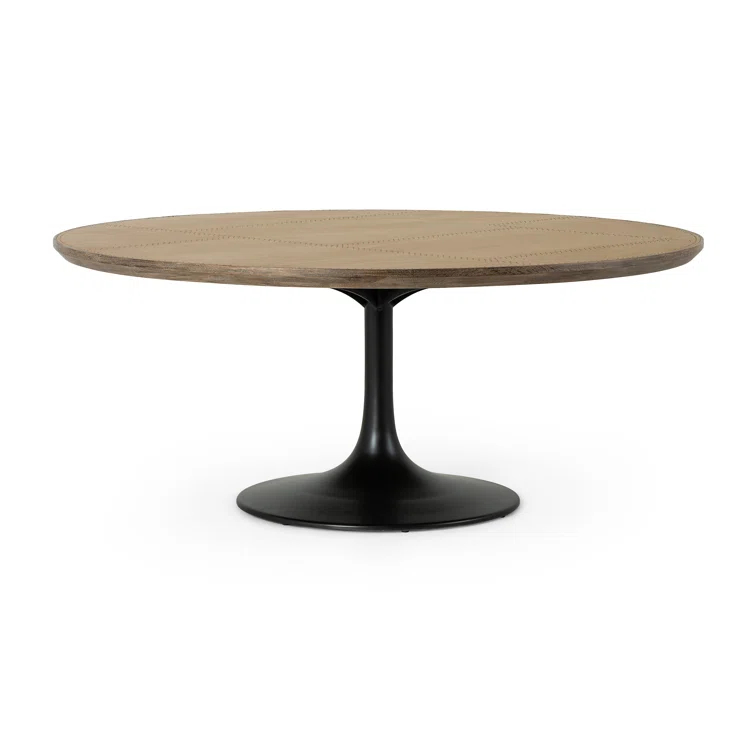Powell 70.75" Reclaimed Wood & Marble Round Dining Table in Black/Brown