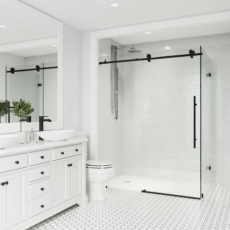 Elan E-class 46" W x 34" D x 76" H Sliding Frameless Shower Enclosure with 3/8" Clear Glass