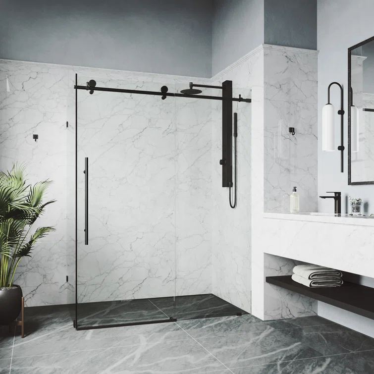 Elan E-class 46" W x 34" D x 76" H Sliding Frameless Shower Enclosure with 3/8" Clear Glass