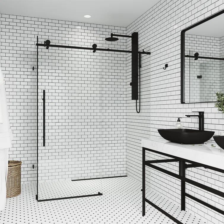 Elan E-class 46" W x 34" D x 76" H Sliding Frameless Shower Enclosure with 3/8" Clear Glass