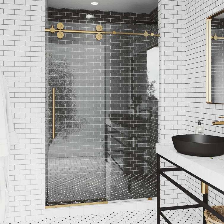 Elan 56-60" W x 74" H Sliding Frameless Shower Door with 3/8" Clear Glass