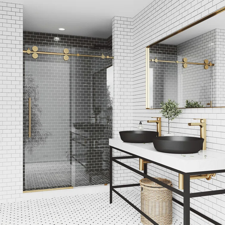 Elan 56-60" W x 74" H Sliding Frameless Shower Door with 3/8" Clear Glass