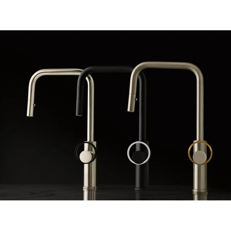 Rohl Eclissi™ Pull-Down Bar/Food Prep Kitchen Faucet with C-Spout and Handle EC65D1MB+EC81IWMB