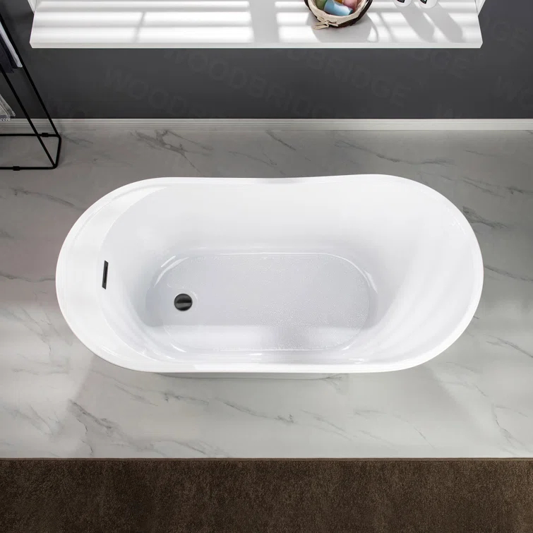 67" x 32" Freestanding Soaking Acrylic Single Slipper Bathtub with Reversible Drain