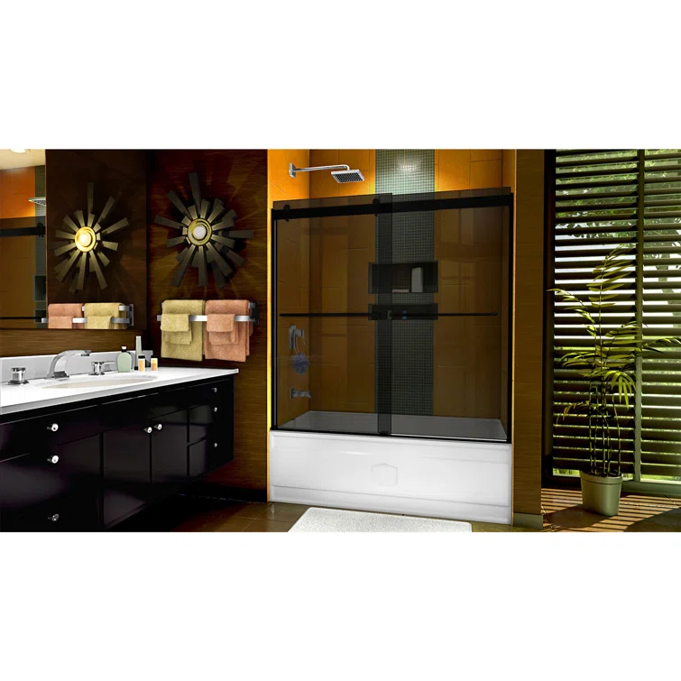 56" - 60" W 60" H Reversible Semi-Frameless Tub Door with ClearMax Technology