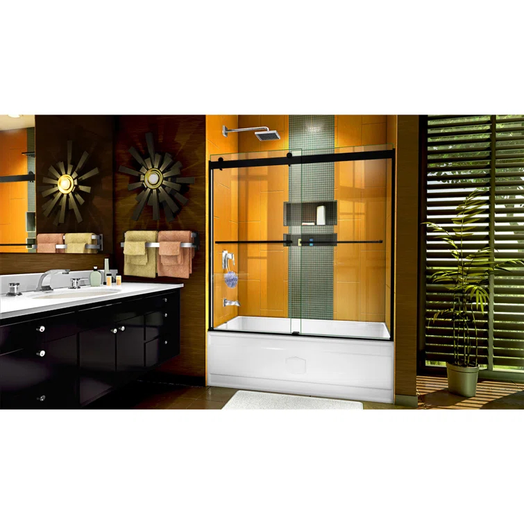 56" - 60" W 60" H Reversible Semi-Frameless Tub Door with ClearMax Technology