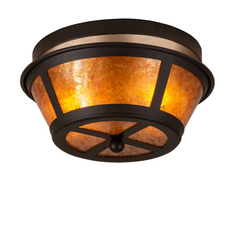 Meyda Craftsman Prime 12" Bronze Flush Mount with Amber Mica Lens