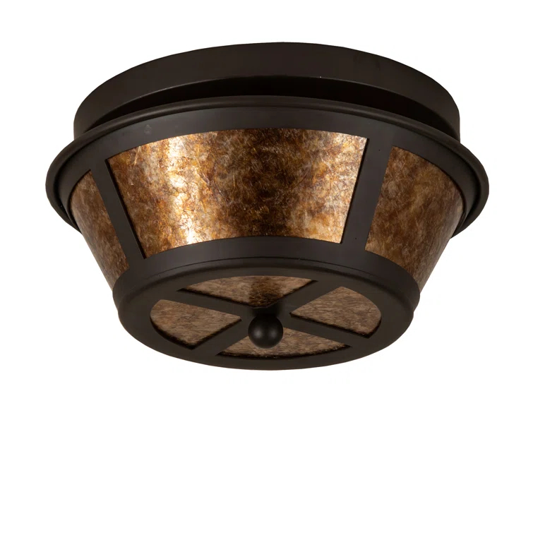Meyda Craftsman Prime 12" Bronze Flush Mount with Amber Mica Lens