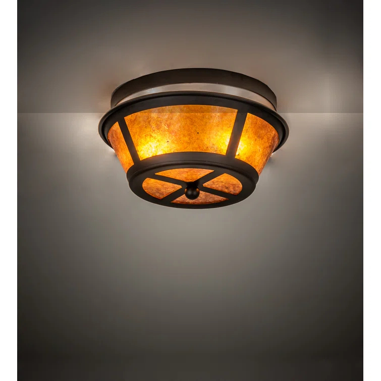 Meyda Craftsman Prime 12" Bronze Flush Mount with Amber Mica Lens