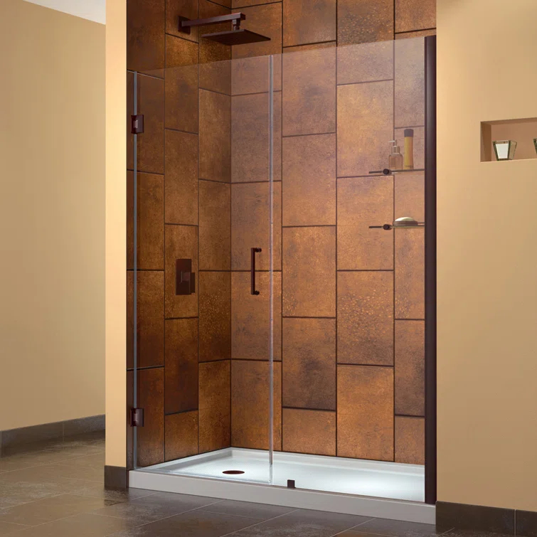 Unidoor Frameless Hinged Shower Door with Glass Shelves
