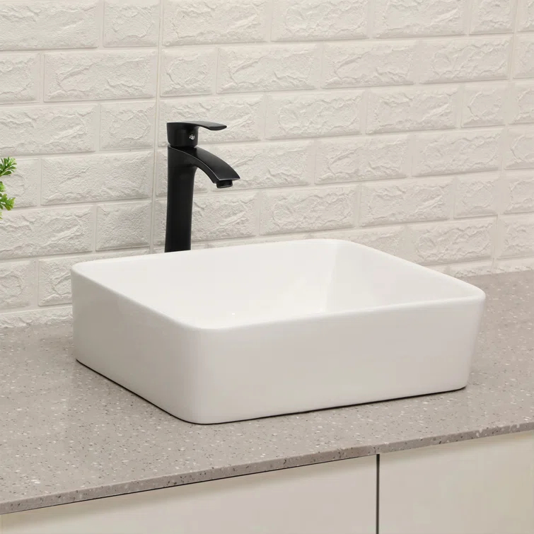 19"X15" Glossy Ceramic Rectangular Vessel Bathroom Sink with Faucet