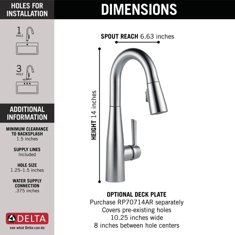 Essa Pull Down Sprayer Bar Faucet, Single Handle Prep Sink Faucet