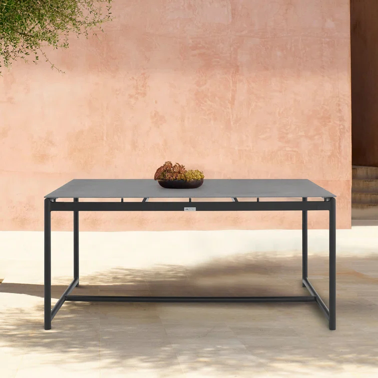 Campblin Outdoor Dining Table in Aluminum and Teak with Stone Top