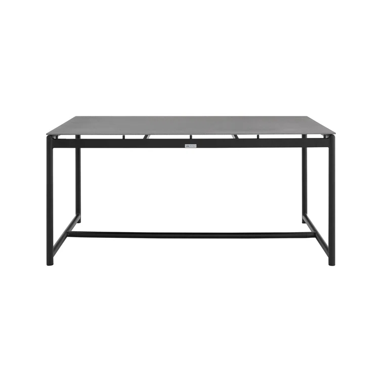 Campblin Outdoor Dining Table in Aluminum and Teak with Stone Top