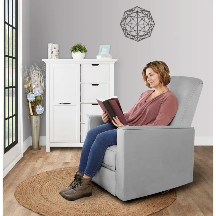Evolur Harlow Deluxe Greenguard Gold Certified Upholstered Plush Seating Glider Swivel & Power Recliner, Grey