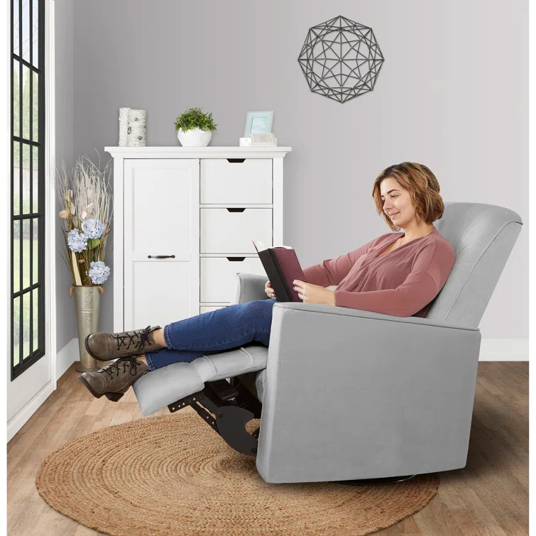 Evolur Harlow Deluxe Greenguard Gold Certified Upholstered Plush Seating Glider Swivel & Power Recliner, Grey