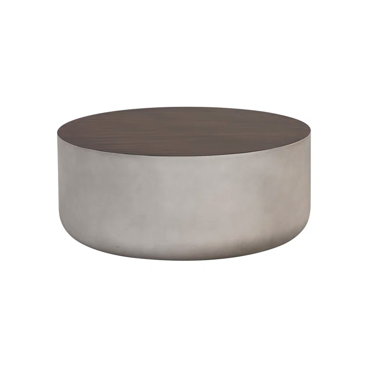 Contemporary Round Grey and Timber Brown Wood Coffee Table