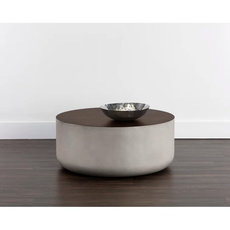 Contemporary Round Grey and Timber Brown Wood Coffee Table