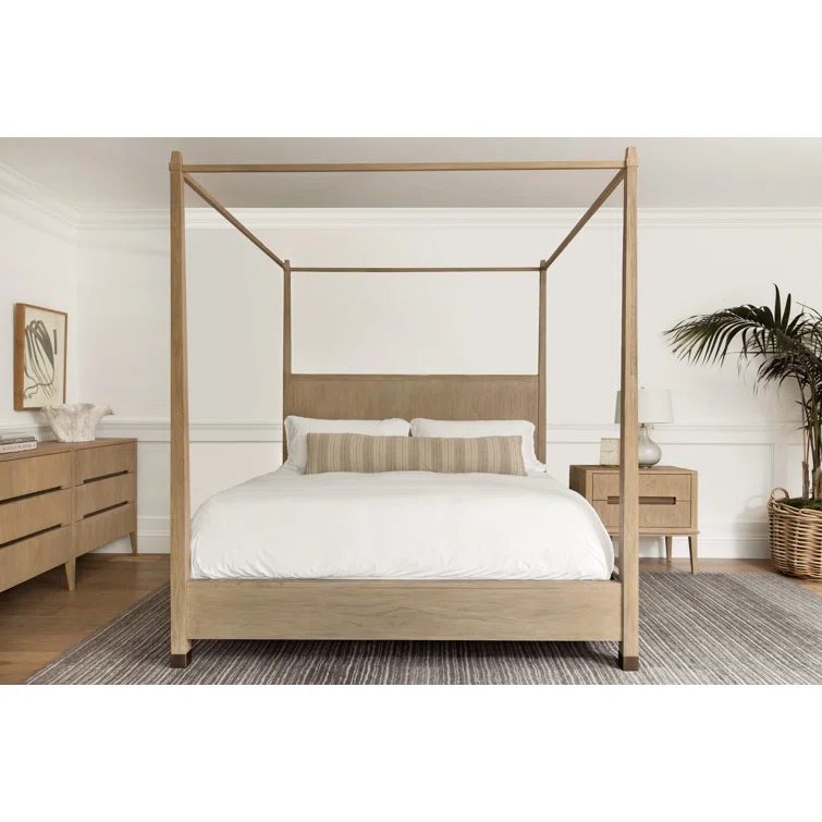 California King Beach Finish Sandblasted Teak Poster Bed