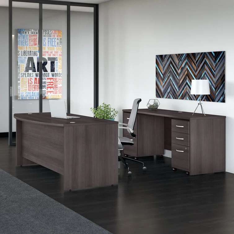 Studio C 72W x 36D Bow Front Desk and Credenza with Mobile File Cabinets