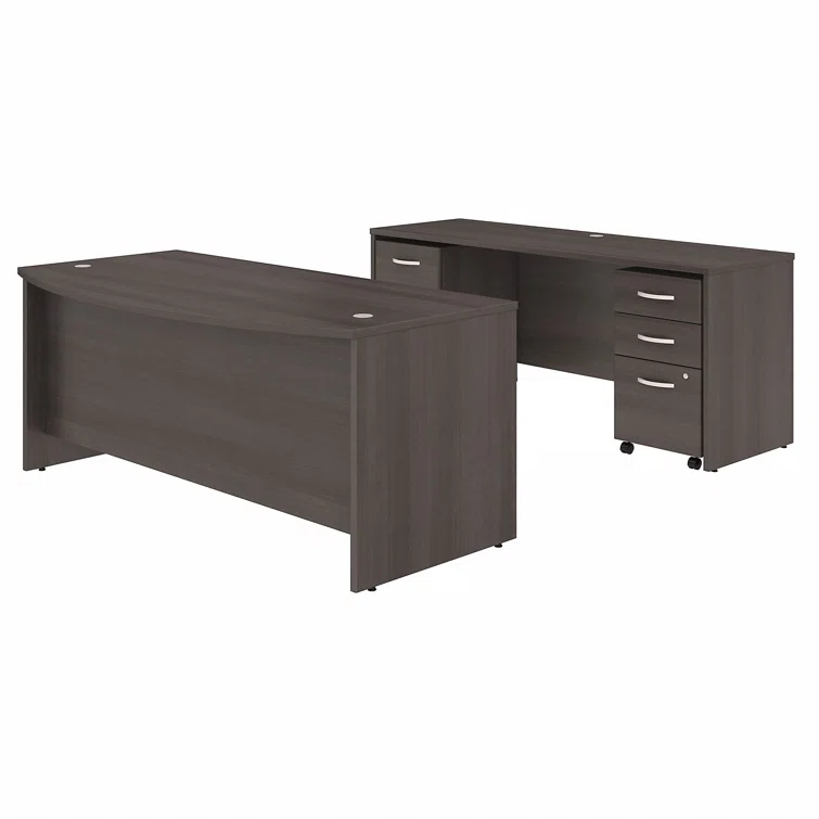 Studio C 72W x 36D Bow Front Desk and Credenza with Mobile File Cabinets